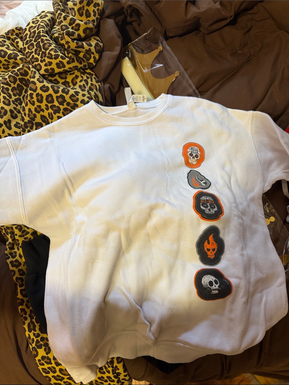 Orangetheory hell week White Sweatshirt with Orange & Black Skull Patch Accents